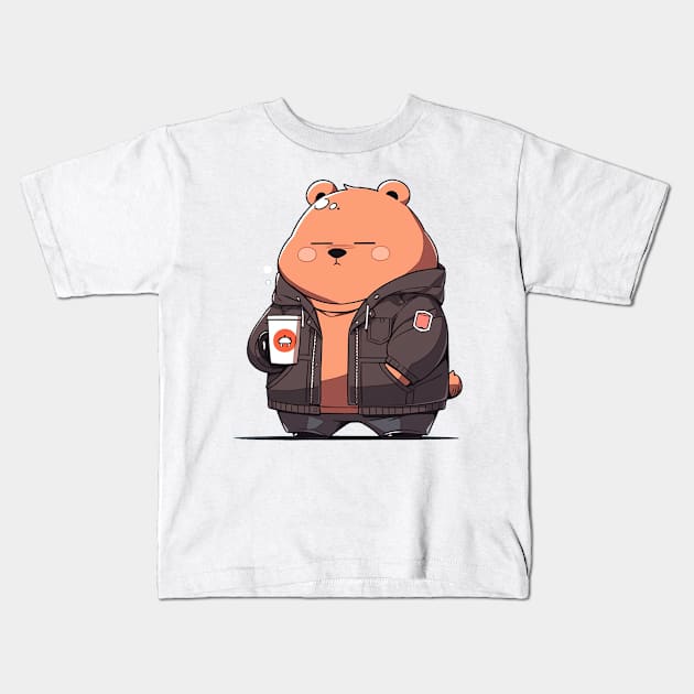 bear need coffe Kids T-Shirt by lets find pirate